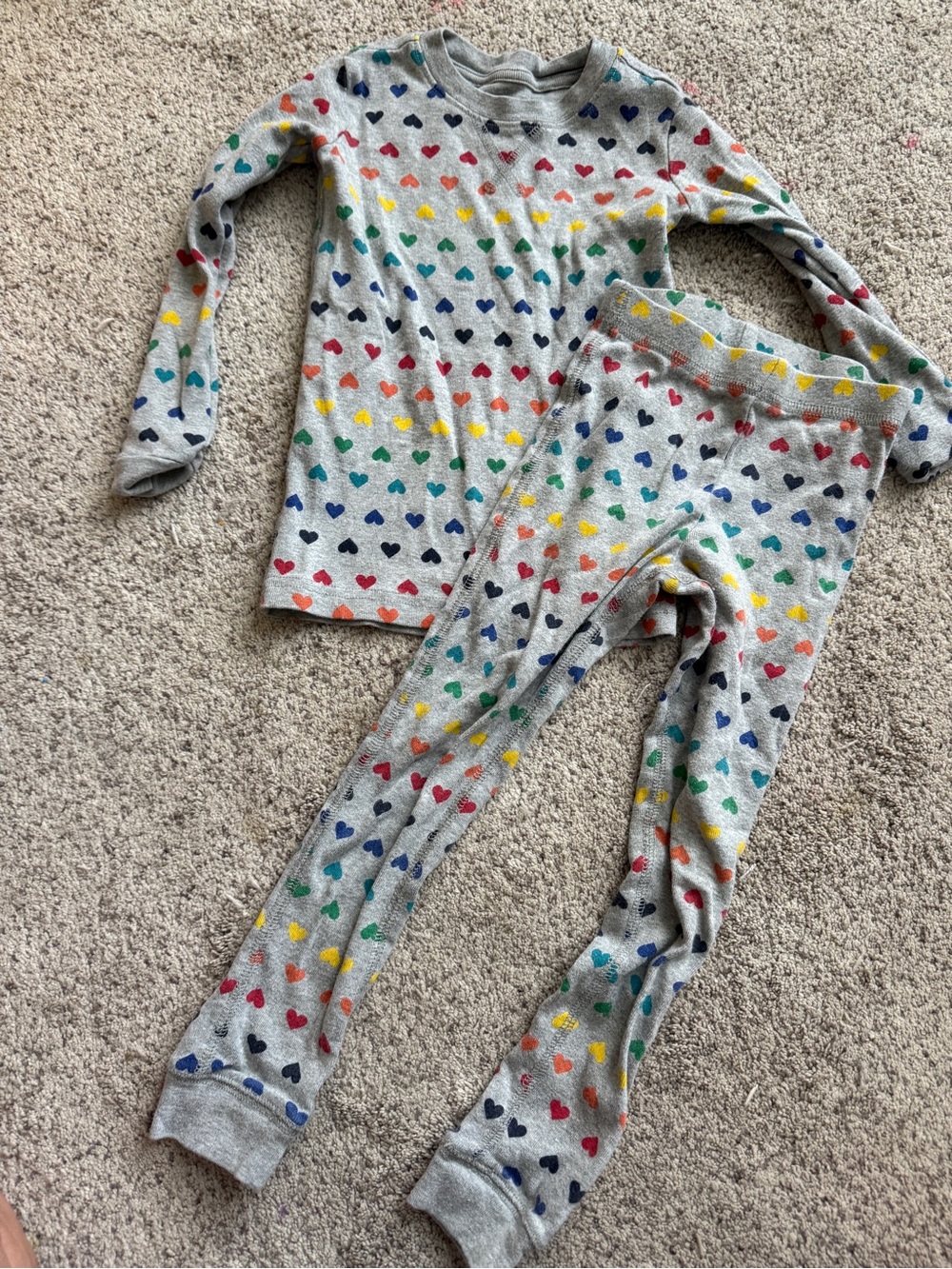 Primary Kids Gray Rainbow Heart Pajama Set - Long Sleeve Top & Pants